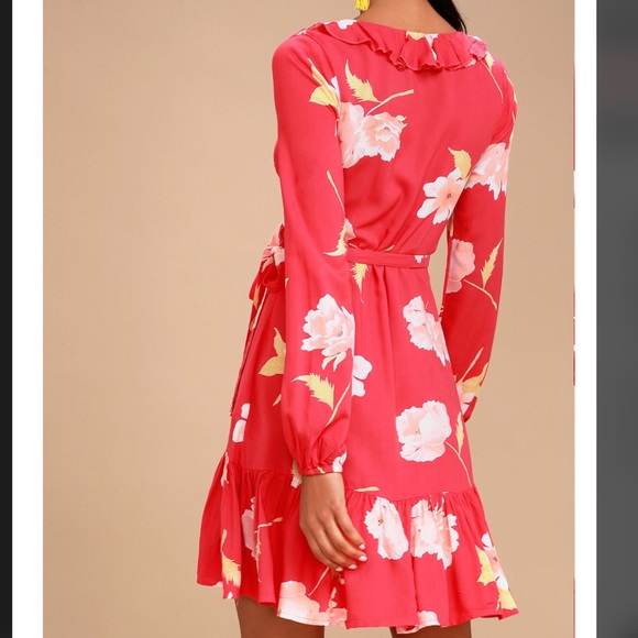 Billabong Coral Red Floral Print Wrap Dress! - Picture 3 of 8